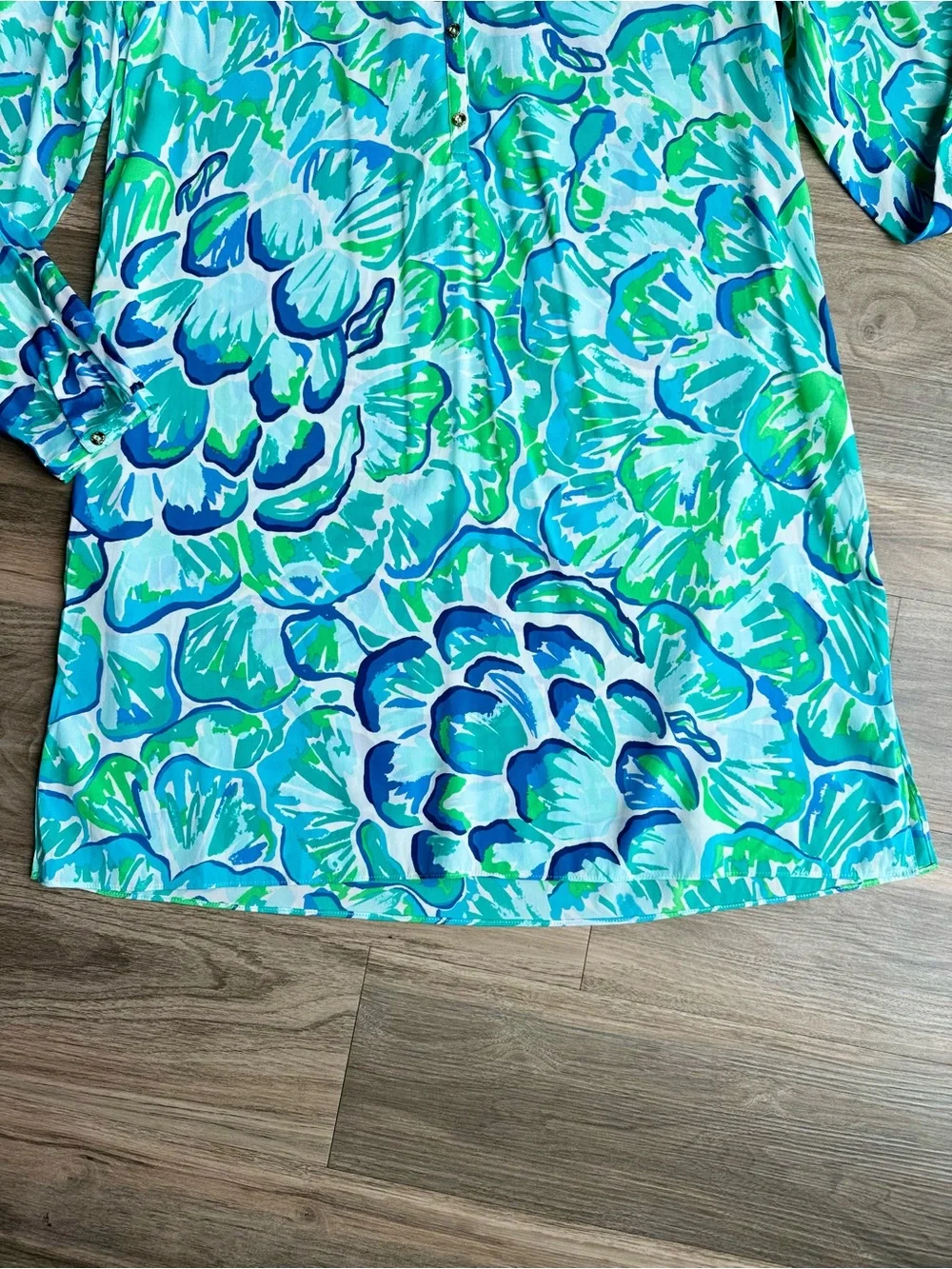 Lilly Pulitzer Delphine Stretch Silk Tunic Dress Agate Green Lazy River Floral M